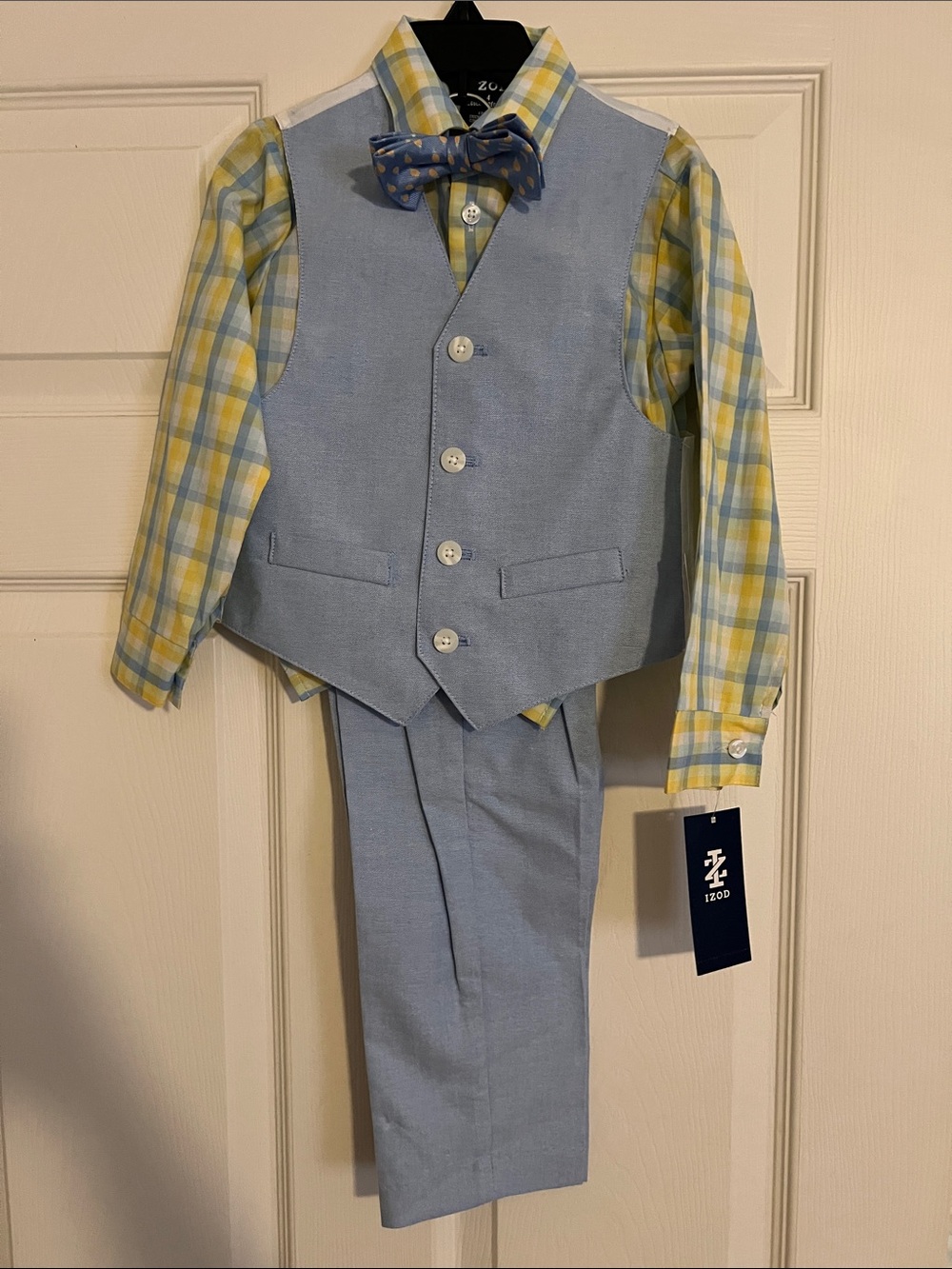 Izod Light Blue Vest & Pants with Yellow Plaid Shirt and Bow Tie